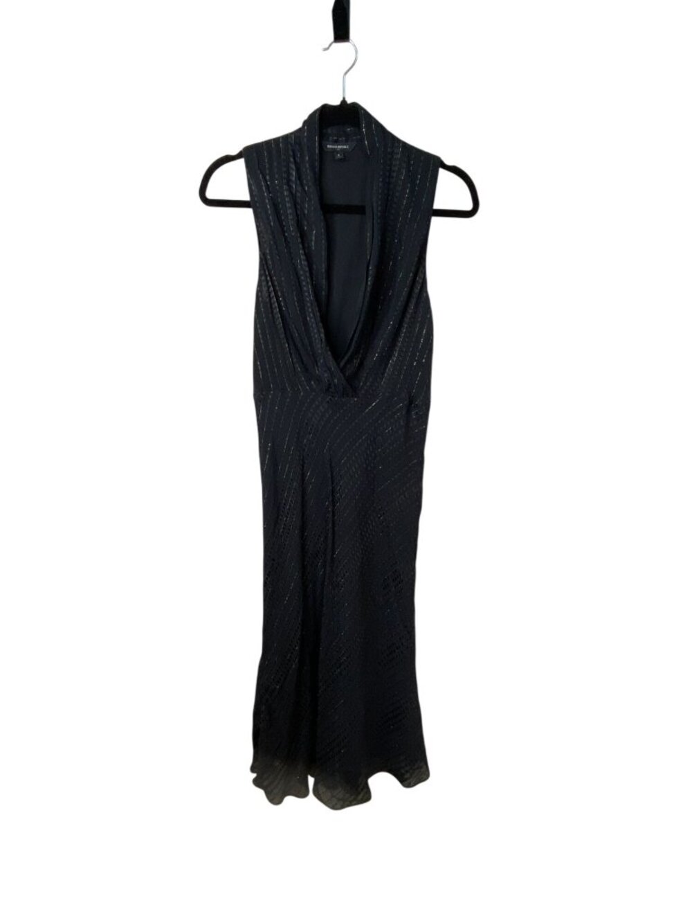 Banana Republic Black Metallic Striped Sleeveless Midi Dress 8 Rayon Blend